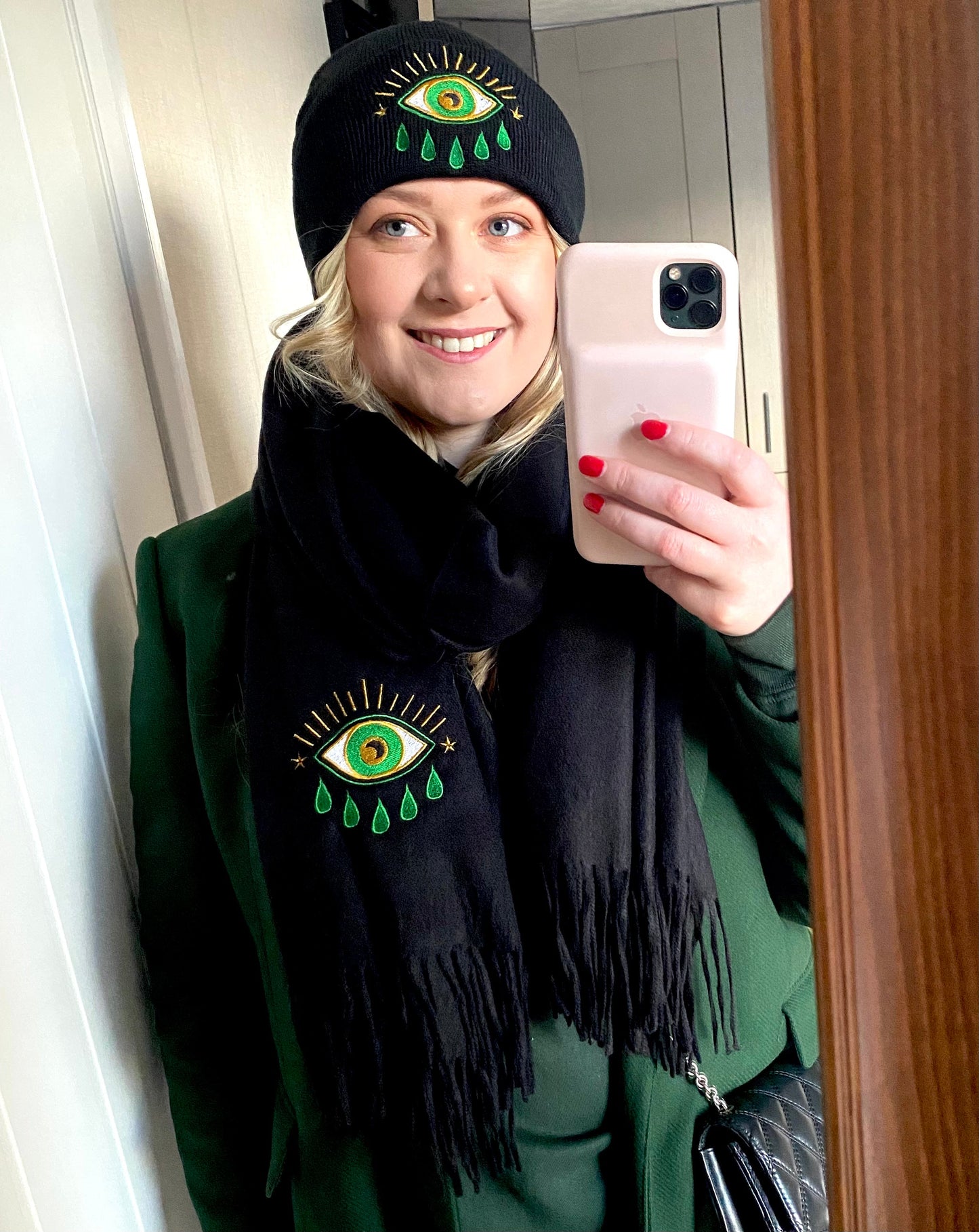 Evil Eye Beanie Hat & Scarf Set