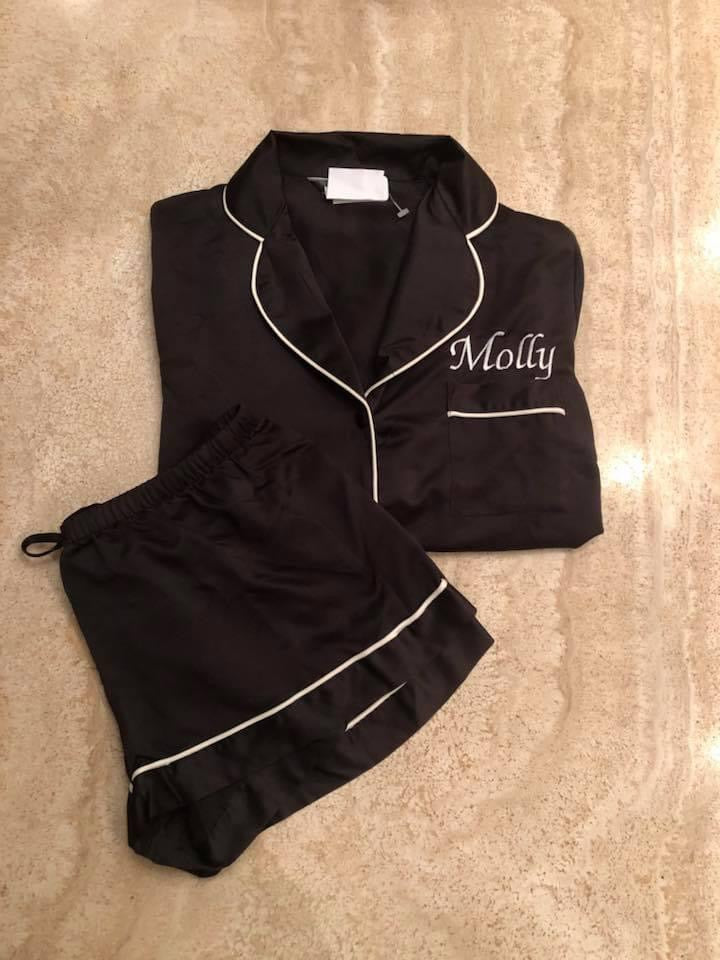 Women's Black Satin Shorts Pyjamas