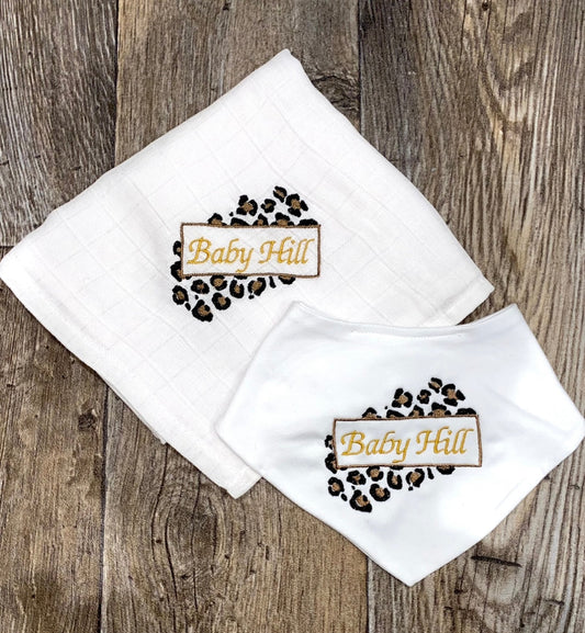 Leopard Print Frame Bib & Muslin Set