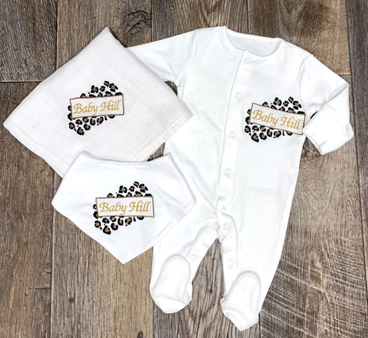 Leopard Print Frame Baby Grow Set