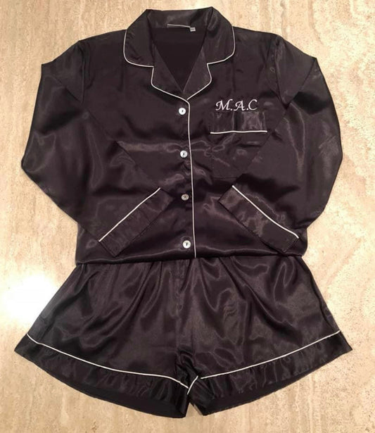 Women's Black Satin Shorts Pyjamas