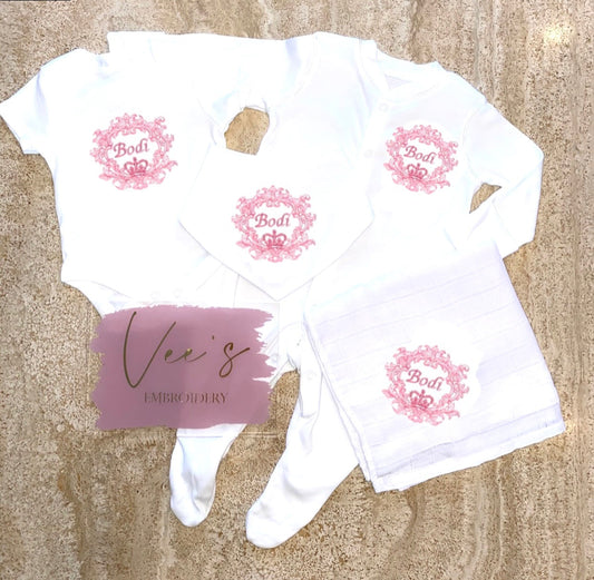 Fancy Crest Baby Grow & Vest Set