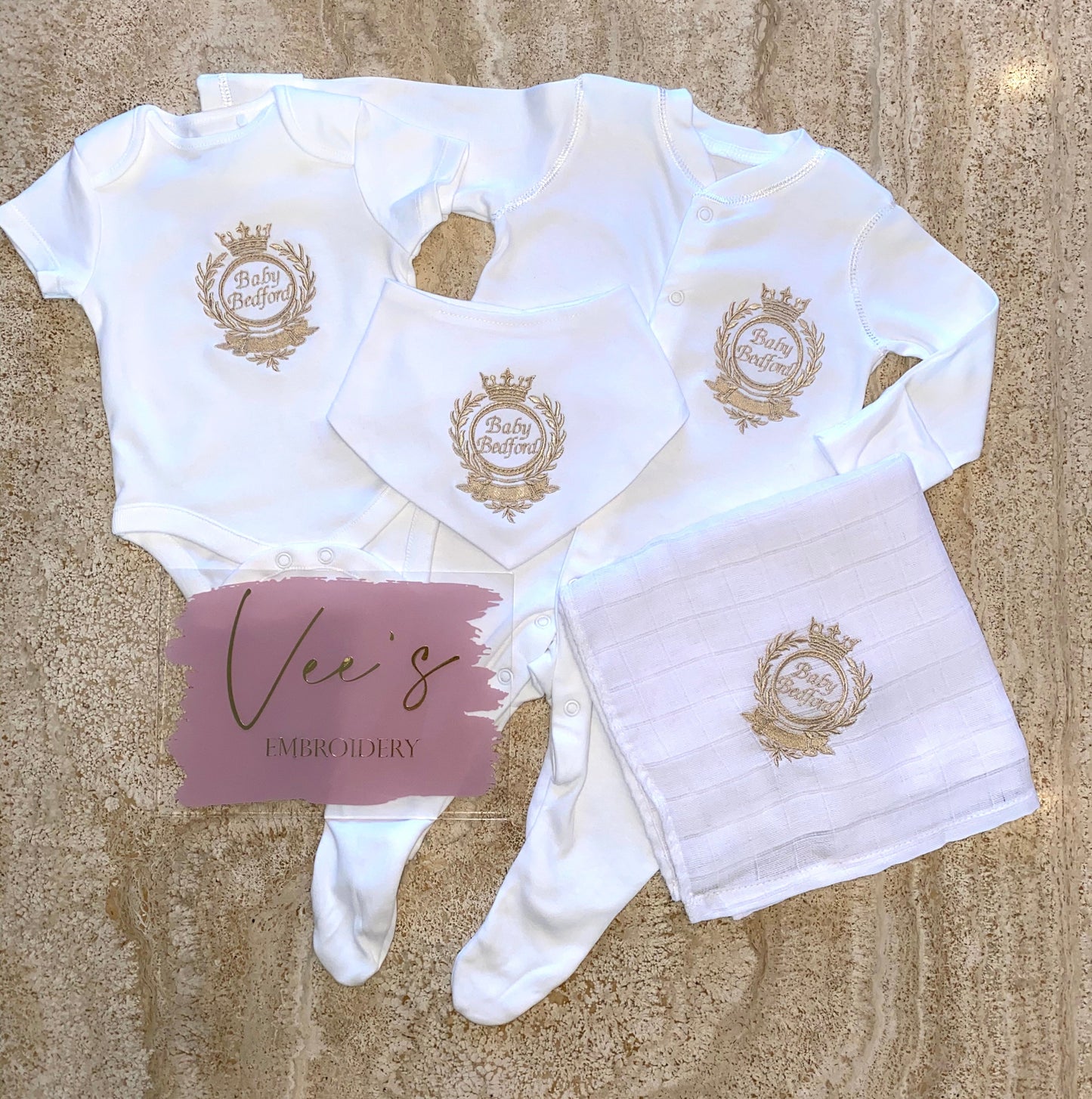 Crown Crest Baby Grow & Vest Set