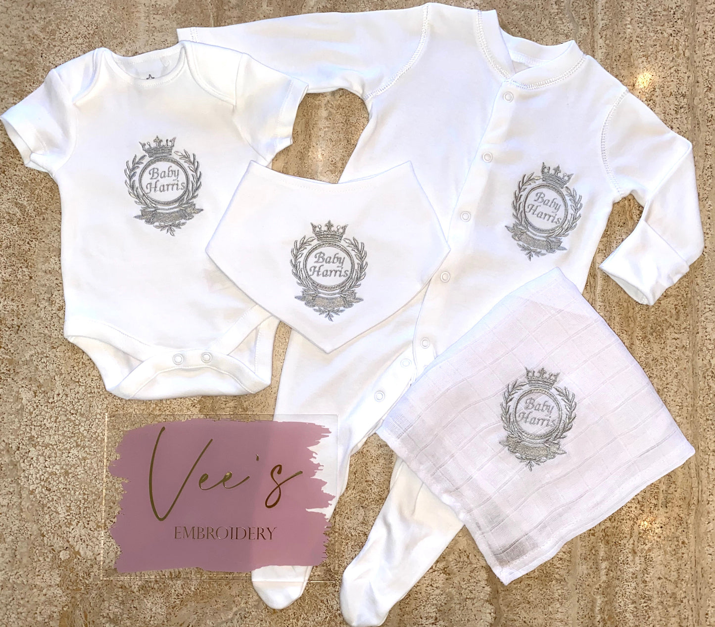 Crown Crest Baby Grow & Vest Set