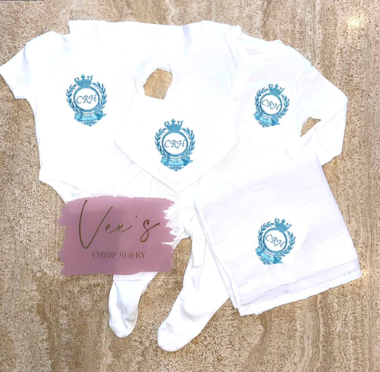 Crown Crest Baby Grow & Vest Set